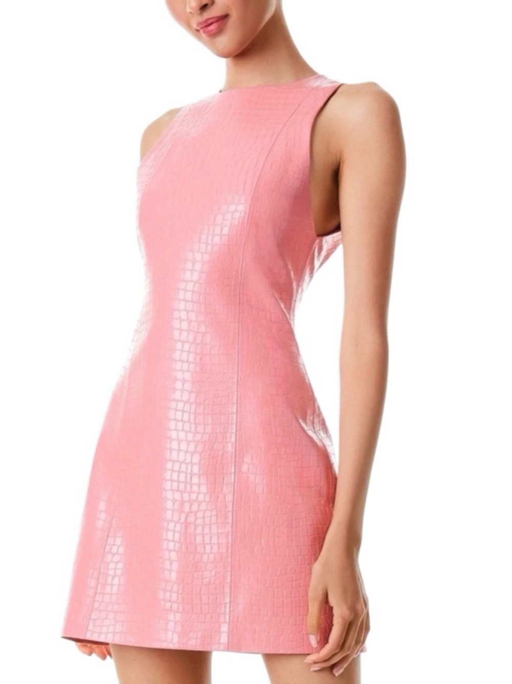 Alice + Olivia Pink Croc-Embossed Mini Dress